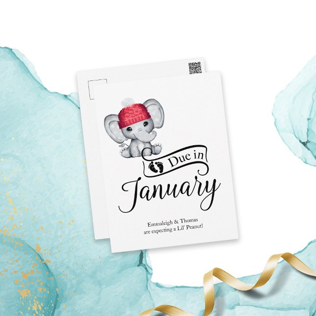 Förfaller i januari Lilla Peanut Baby Elephant Vykort (Skapare uppladdad)