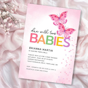 Förfaller med två Rosa Butterflies Twillingars Bab Inbjudningar