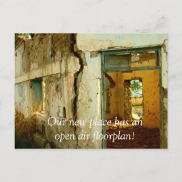 Förfallna hus vi flyttade adressändringskort meddelande vykort