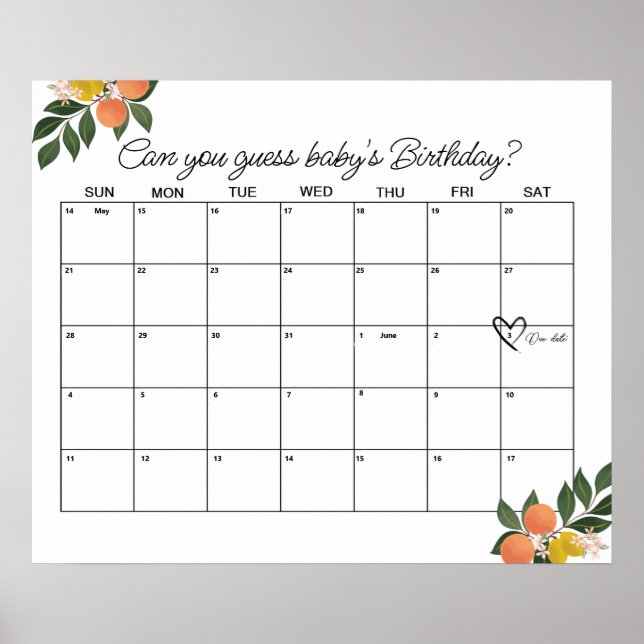 Förfallodag för Citrus Kärlek Shower Poster (Framsidan)