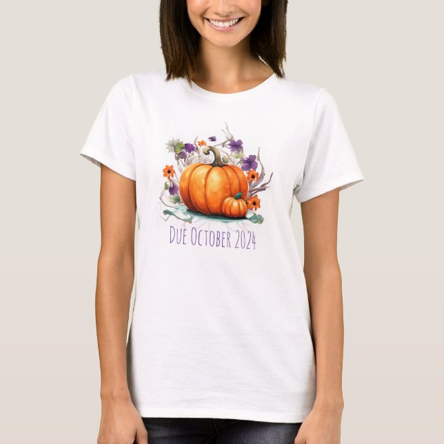 Förfallodatum för Halloween-Gravid-meddelande T Shirt (Framsida)