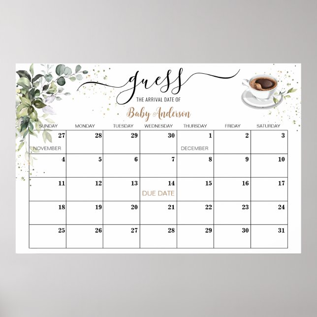 Förfallodatum för kalender Poster för babyvisnings (Framsidan)