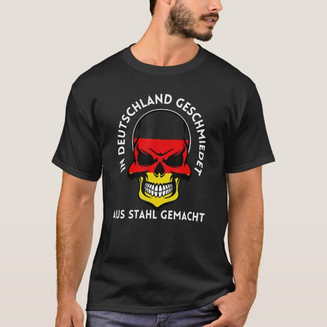Förfalskad gjord Tyskland tysk Flagga Skull Steelw T Shirt (Framsida)