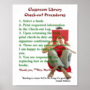 Förfaranden för klassrum Bibliotek Regler/utcheckn Poster