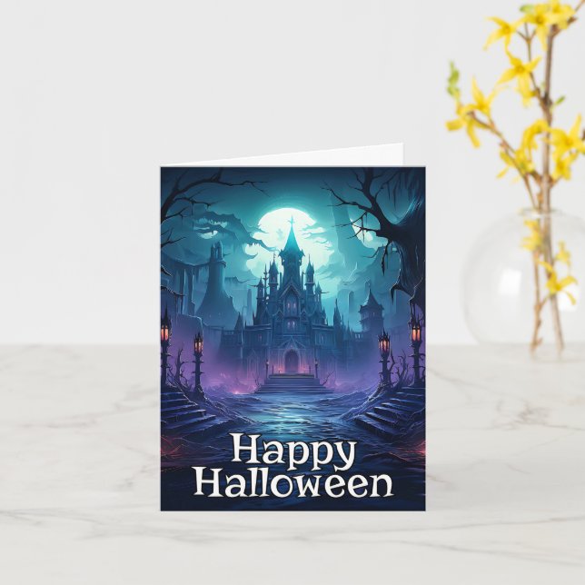 Förfärligt taloky Haunted House | HAPPY HALLOWEEN Kort (Gul blomma)