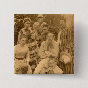 Författare Leo Tolstoy med hans familj Knapp