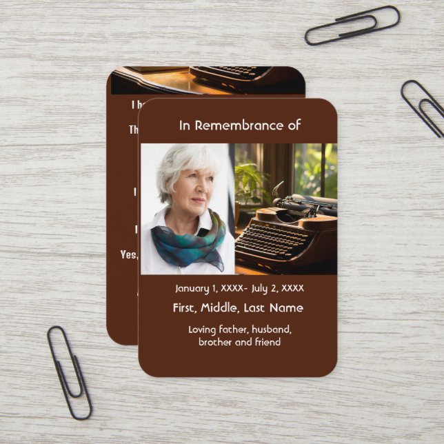 Författare till Memorial Pocket Card Writer Teache Visitkort (Fram/Back In Situ)