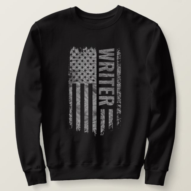 Författare USA Flagga Distressed design Lång Ärmad Tröja (Design framsida)