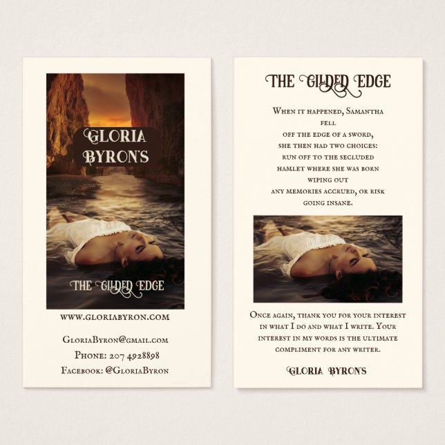 Författarens marknadsföringsmaterial Gilded Kant-p Visitkort (Framsida & baksida)