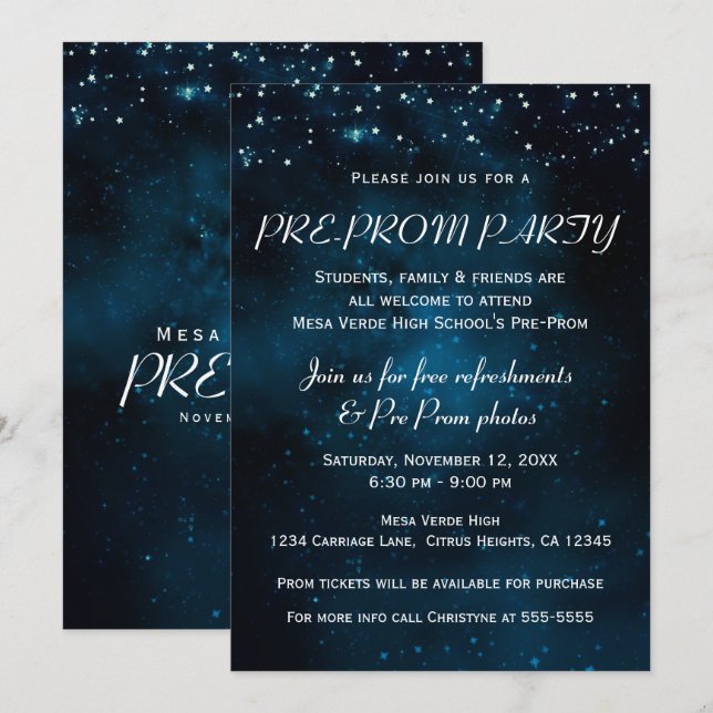 Förfest till studentfest Enchanted Starry Night Sk Inbjudningar (Fram/baksida)