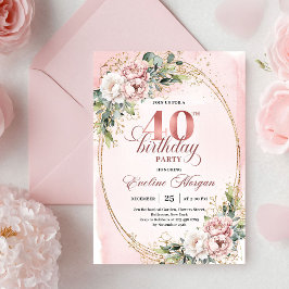 Förfinad bohemisk pastellrosa blomstermotiv 40-års inbjudningar