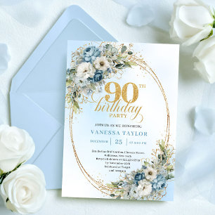 Förfinad Boho Dammig Blå Eukalyptus 90-årsdag Inbjudningar