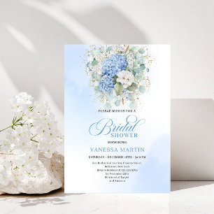 Förfinad bröllopsinbjudan med blå Hydrangeas Inbjudningar