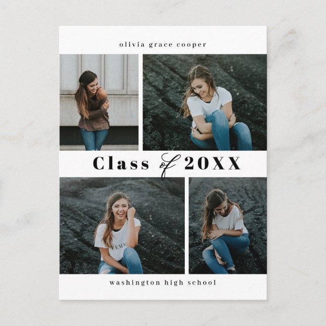 Förfinad collage REDIGERBAR FÄRG Examen-kort Vykort (Framsida)