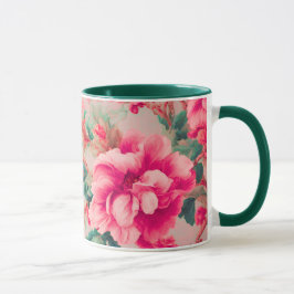 Förfinad Elegant Bright Rosa Flowers, Lush Lövs Mugg