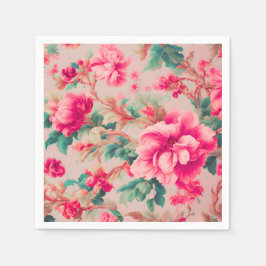 Förfinad Elegant Bright Rosa Flowers, Lush Lövs Pappersservett