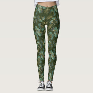 Förfinad Ginkgo Botanisk Smaragdgrön Konst Leggings
