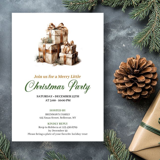 Förfinad grön och guld julklappar inbjudan (Refined Green And Gold Christmas Gifts Invitation)