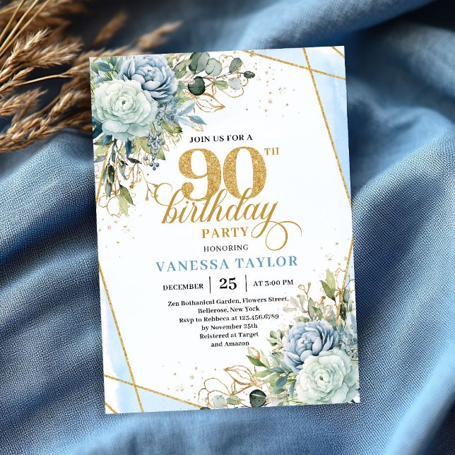 Förfinad guldbildsram stil 90-årsfirande inbjudningar (Refined gold frame style 90th birthday celebration card)