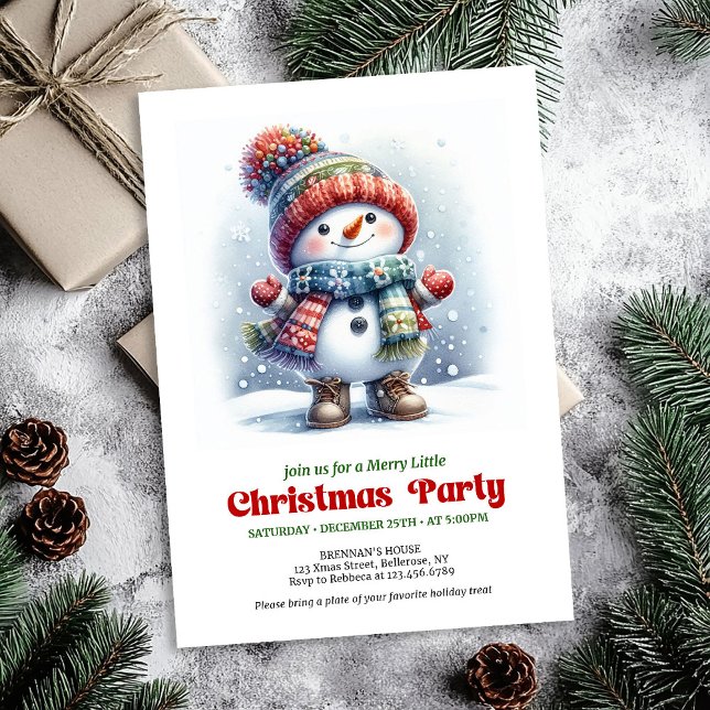 Förfinad jul söt snöman inbjudan barn semester (Refined Christmas snowman invite kids holiday editable

)