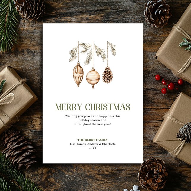Förfinad julgransprydnad Sage Beige Minimal Kort (Refined Christmas Ornament Sage Beige Minimal Card)