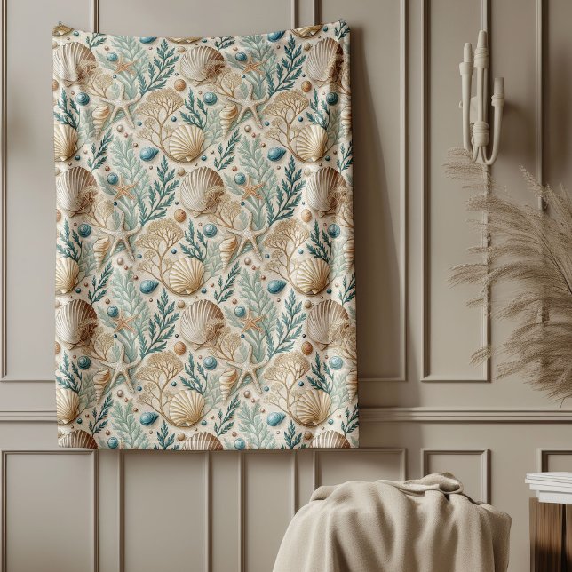Förfinad koralldesign för ofinfördelad Snäcka i ku Fleecefilt (Handcrafted Ocean Breeze Blanket with Gentle Pastel Shades)