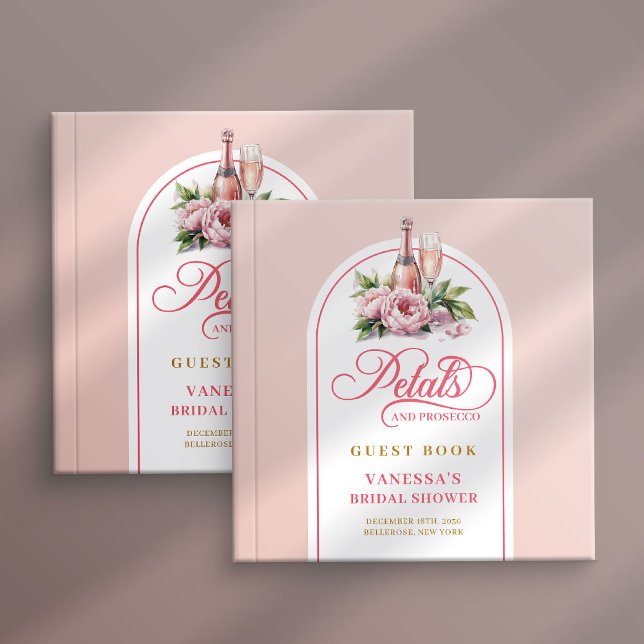 Förfinad kronblad och prosecco roséguld gästbok (Refined petals and prosecco blush gold guest book)