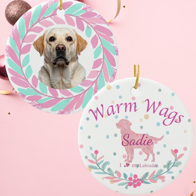 Förfinad Pastell Rosa Labrador Retriever | Anpassa Julgransprydnad Keramik (Skapare uppladdad)