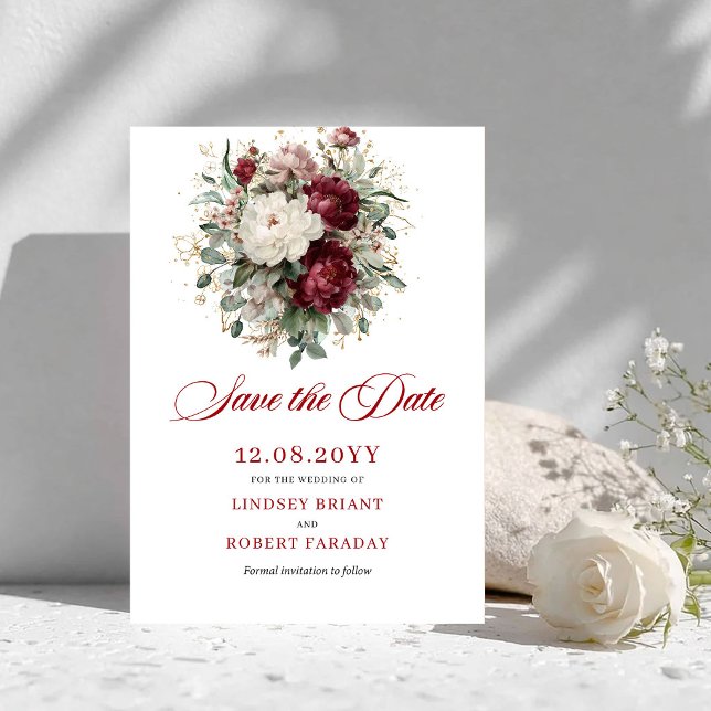 Förfinad Rodnad Burgundy Guld Spara Datum Datumet (Refined Blush Burgundy Gold Save The Date)