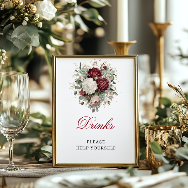 Förfinad rosaburgunder drycker Bordsskylt Poster (Refined Blush Burgundy Drinks Tabletop Sign)