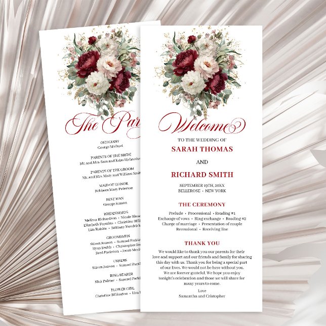 Förfinad rosaburgunder guld bröllopsprogram program (Refined Blush Burgundy Gold Wedding Program)