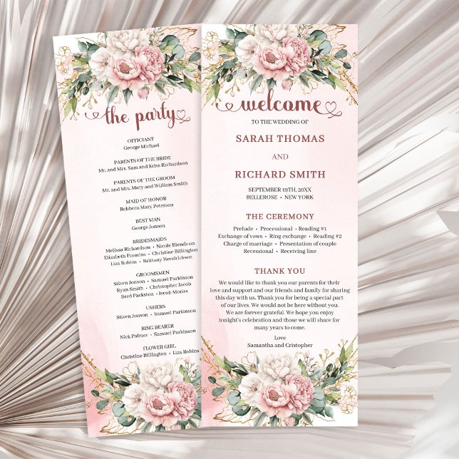 Förfinad rosafärgad blommig grönska bröllopsprogra program (Refined Blush Pink Floral Greenery Wedding Program)