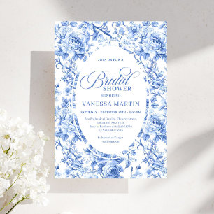 Förfinad Royal Blå Toile de Jouy Blommig Bröllop Inbjudningar