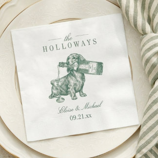 Förfinad Sagegrön Dachshund Champagne Bröllop Pappersservett