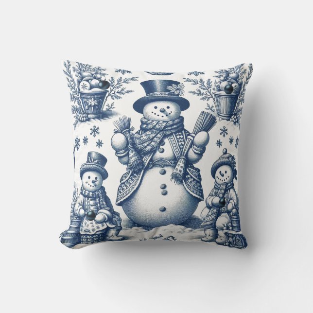Förfinad Toile Blå Snömannamönster  Kudde (Framsida)