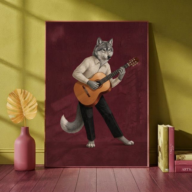 Förfinad Varg som Spelar Akustisk Gitarr Konst  Poster (Skapare uppladdad)