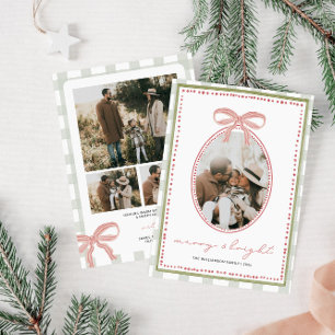 Förfinad Vintage Rosa Slinga Familjefoto Jul Julkort