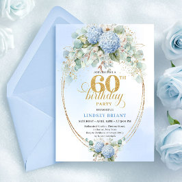 Förfinade akvarell ljusblå blommor 60-årsfirande inbjudningar