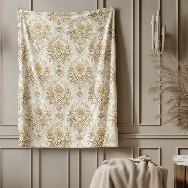 Förfinade ivorianskheter - delikat vattenfärgsdesi fleecefilt (Refined Ivory Damask Delicate Watercolor Designs Fleece Blanket)