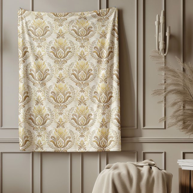Förfinade ivorianskheter - delikat vattenfärgsdesi fleecefilt (Refined Ivory Damask Delicate Watercolor Designs Fleece Blanket)