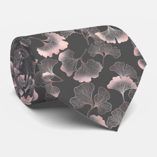 Förfinade rosa ginkgoblad med metallisk textur slips