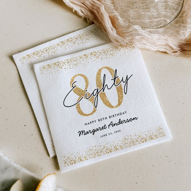 Förfinade vita guld 80-årsdag servetter (Skapare uppladdad)
