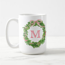 Förfinlig röd och grön monogrammerad julkrans