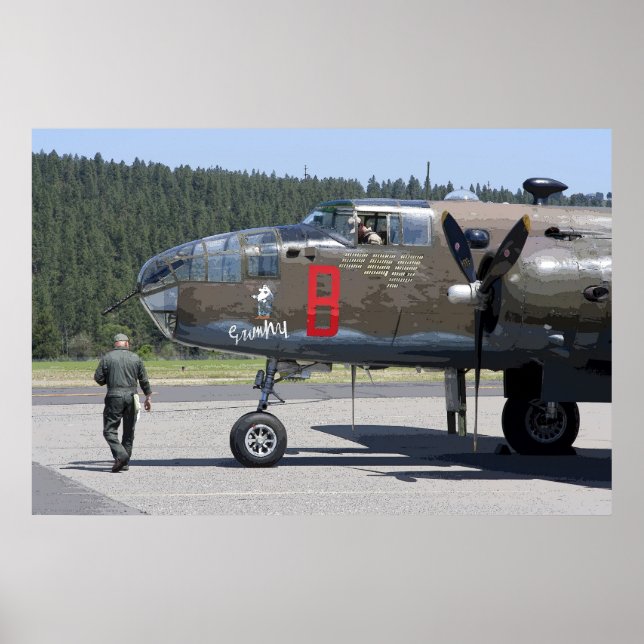 FÖRFLYGKONTROLL PÅ MITCHELL B-25 BOMBER POSTER (Framsidan)