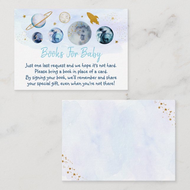 Förfrågan om Galaxy Blue Guld Space Baby Shower Bo Tilläggskort (Fram/baksida)