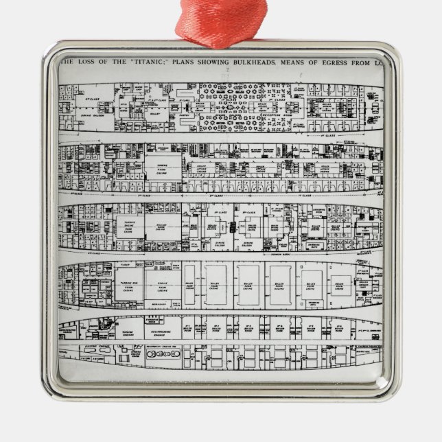 Förfrågning i förlusten av det Titanic: Tvärsnitt Julgransprydnad Metall (Framsidan)