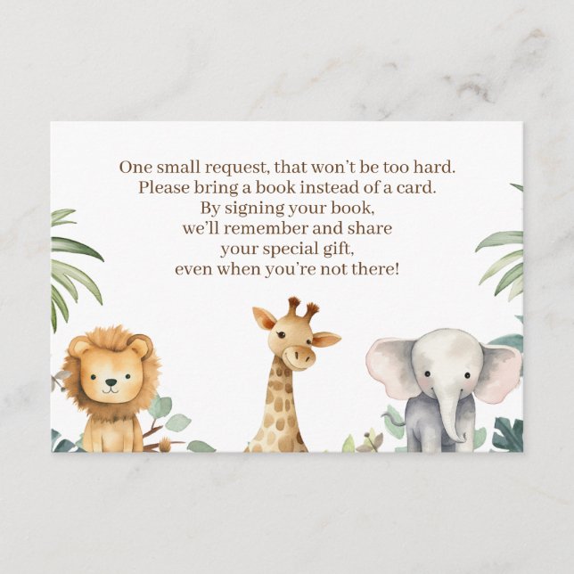 Förfrågningskort för Safari Baby Shower Bok Tilläggskort (Framsida)