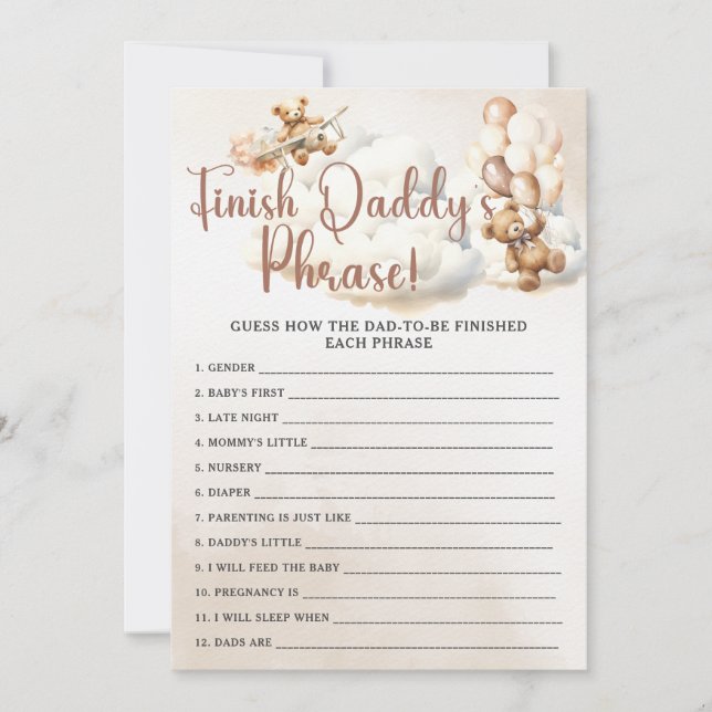 FÖRFULLSTÄNDIGA PAPPAS FRAS Babykalasspel Söta Bjö Inbjudningar (Framsida)