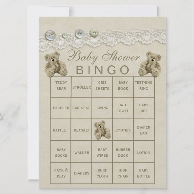 Förfylld Anpassade Teddy Baby Shower Bingo (Framsida)