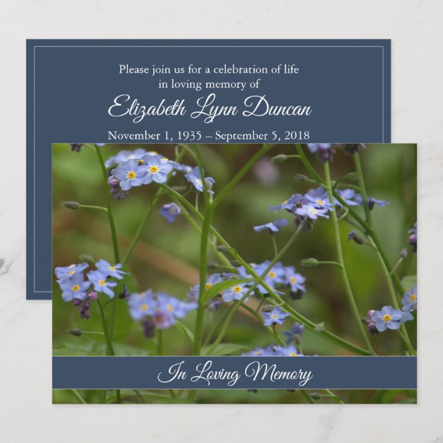 Förgätmigejminnesgudstjänstmeddelande Inbjudningar (Fram/baksida)